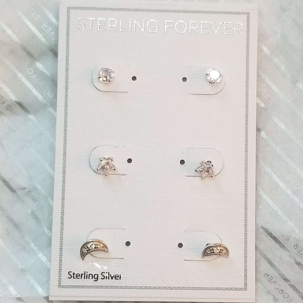Sterling Forever, CZ Crescent, Start & Stud-3pc. Set, Brand New
